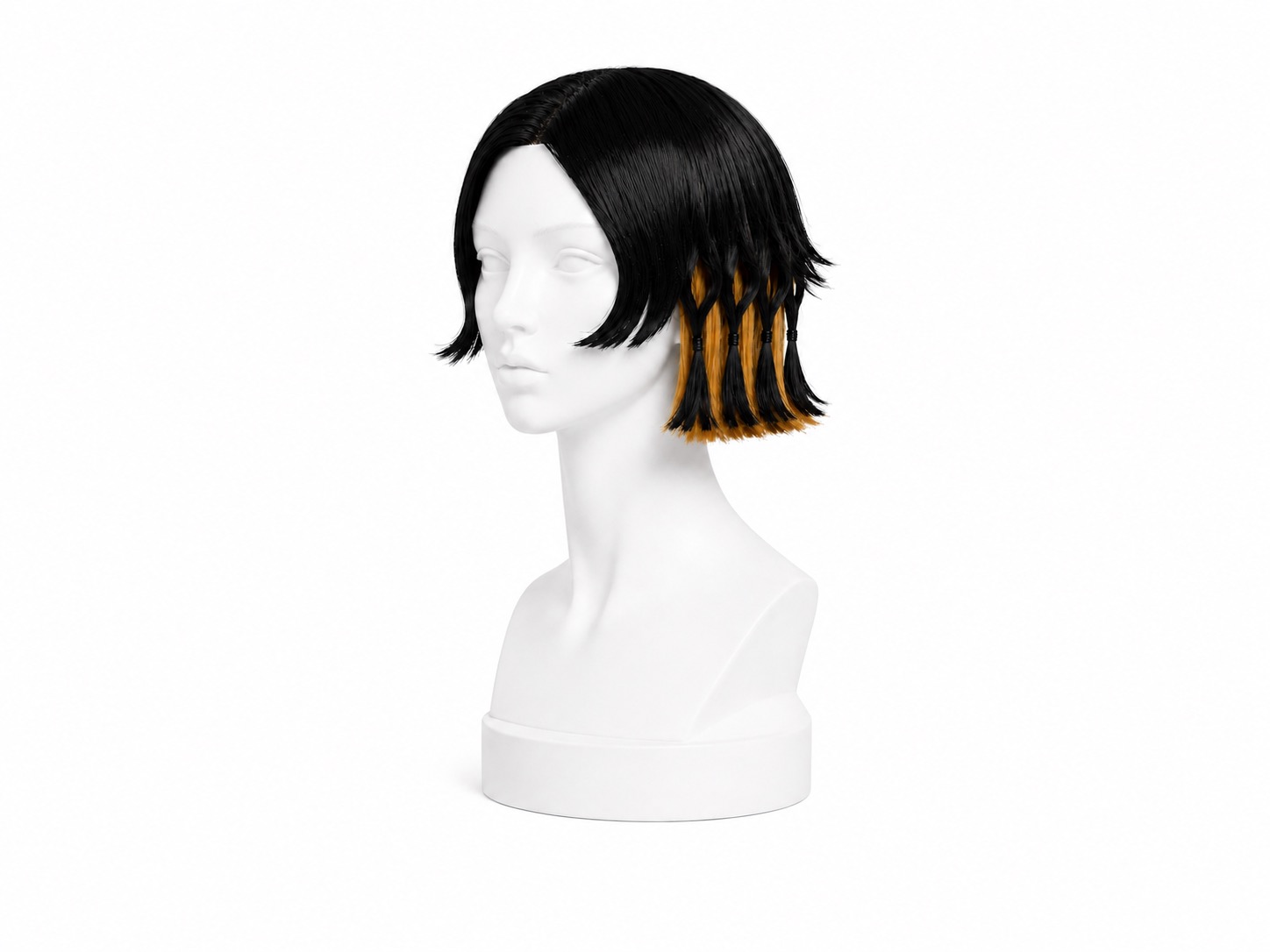 A mannequin study with sectioned and clipped hair